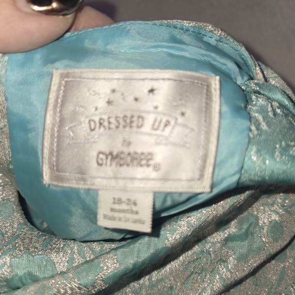Gymboree Teal N Silver Dress 18-24M Brocade Flowers Princess Beautiful Shimmery - Picture 8 of 12